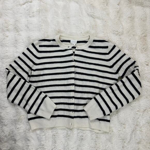 H&M Knit Button-Up Cardigan - Cream/Black Striped - Picture 1 of 4